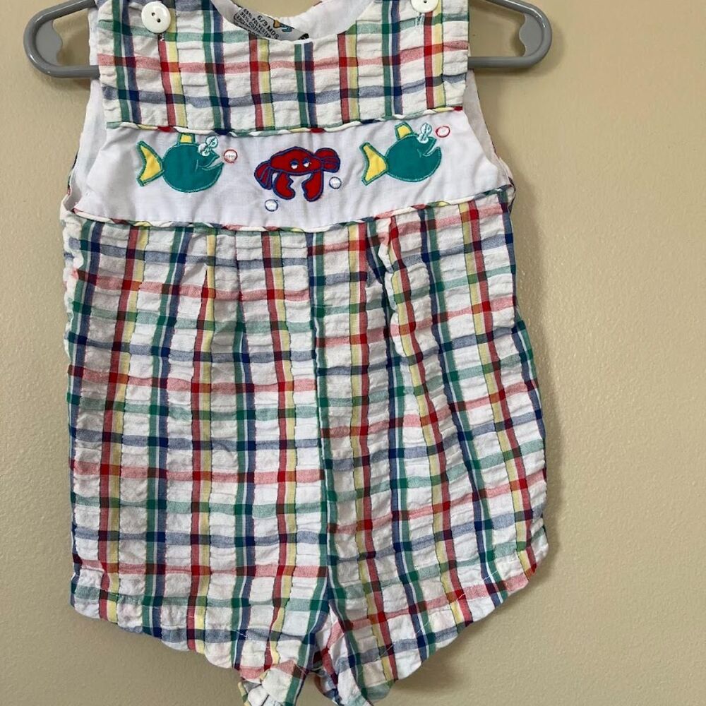 Vintage plaid sealife 6-9m romper